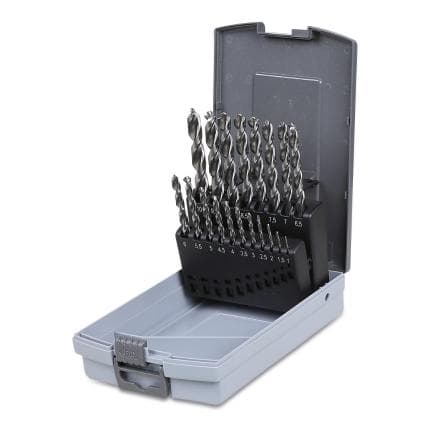 BETA 004160469 - Jeu de 19 forets hélicoïdaux cylindriques en HSS, AISI M2, entièrement rectifiés avec pointe réduite pour le centrage et pour un...