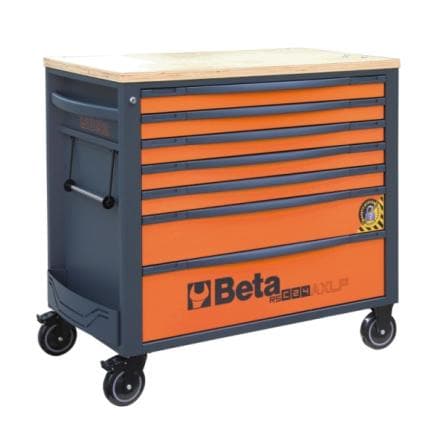 BETA 024004573 - Servante mobile extra large avec 7 tiroirs, plan de travail en bois et système anti-basculement