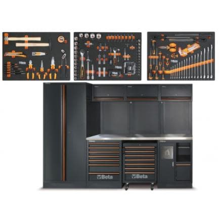 BETA 045001987 - Combinaison de meubles d’atelier avec plateau en acier inoxydable avec assortiment (196 pcs.)