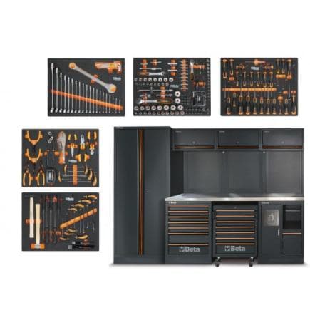 BETA 045009158 - Combinaison de meubles d’atelier avec plateau en acier inoxydable avec assortiment (268 pcs.)