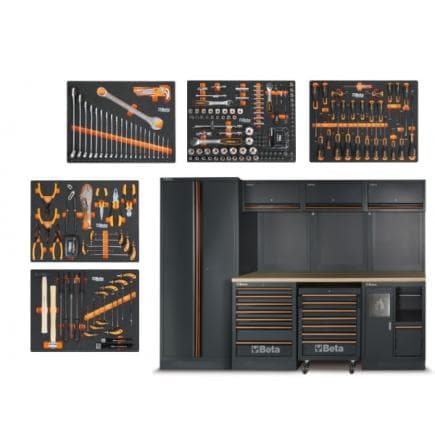 BETA 045009159 - Combinaison de meubles d’atelier avec plateau en bois avec assortiment (268 pcs.)