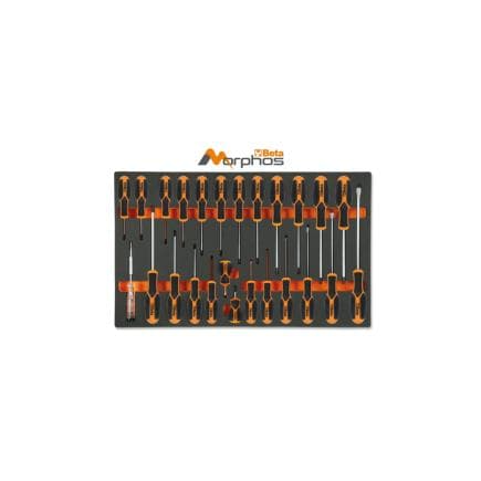 BETA 024510196 - Module en mousse EVA avec tournevis Morphos pour vis à tête fendue, Phillips® et Torx® (vide)