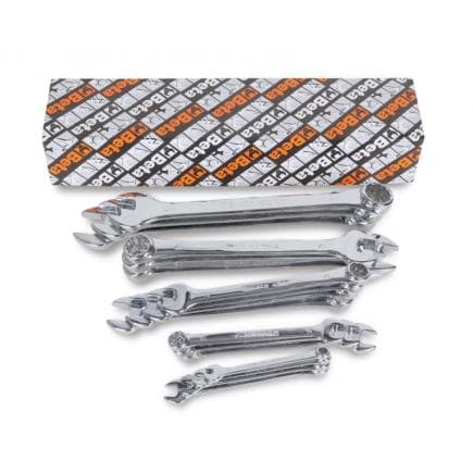 BETA 000421652 - Jeu de clés mixtes à fourche et anneau coudé, chrome poli (17 pièces)