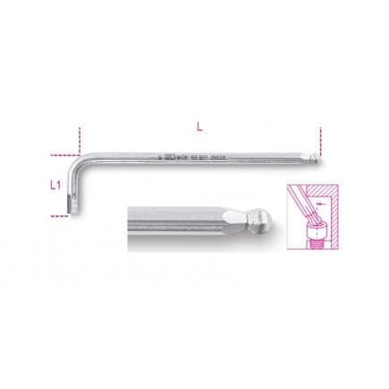 BETA 000961441 - Clé mâle 6 pans coudée à tête sphérique, en acier inoxydable (lot muliple)