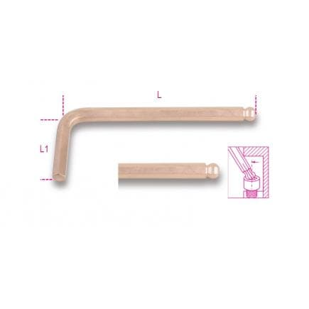 BETA 000961800 - Clé mâle 6 pans coudée à tête sphérique, antidéflagrante