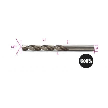 BETA 004150052 - Foret taillé en acier HSS-CO 8% rectifié courte (lot muliple)