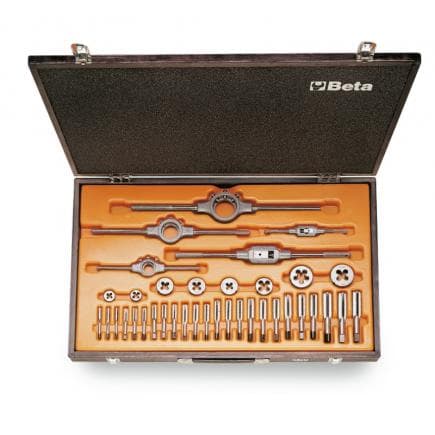BETA 004460080 - Assortiment de tarauds et filières en acier chromé avec filetage UNC et accessoires en coffret bois