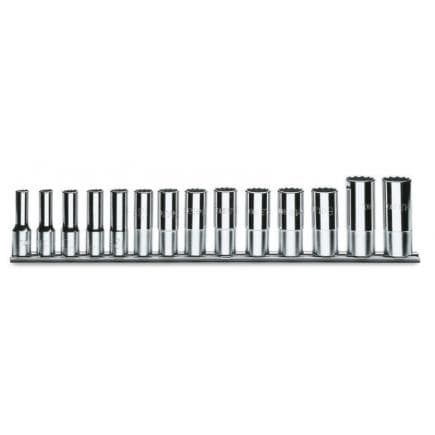 BETA 009100340 - Jeu de 14 douilles 12 pans 3/8" longue sur support
