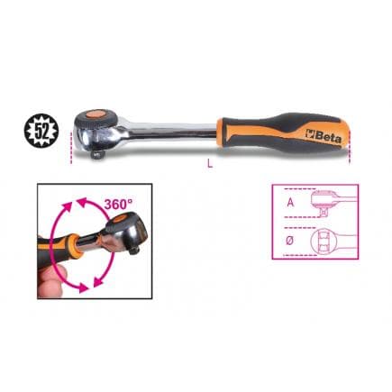 BETA 009100884 - Cliquet réversible avec manche rotatif et carré mâle 3/8" et mécanisme à 52 dents