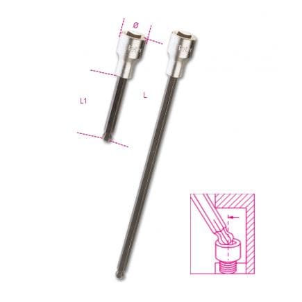 BETA 009200496 - Douille tournevis à tête sphérique pour vis 6 pans creux 1/2" (lot muliple)