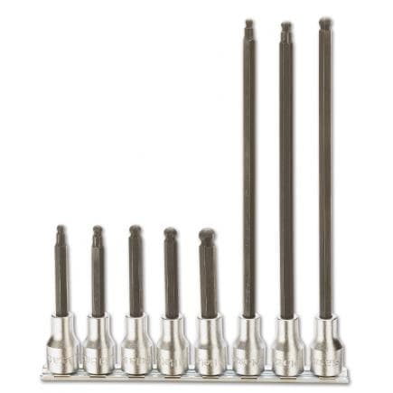 BETA 009200500 - Jeu de 8 douilles tournevis à tête sphérique pour vis 6 pans creux 1/2" sur support