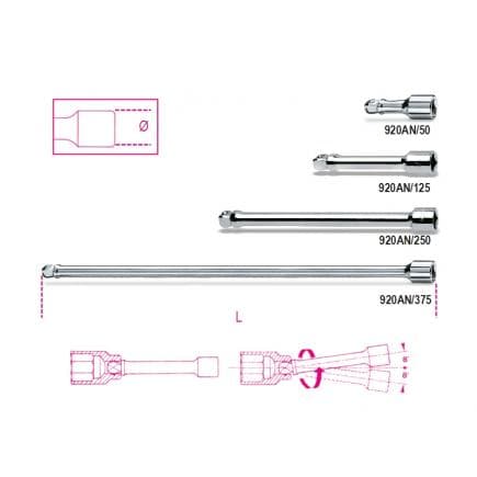BETA 009200833 - Rallonge angulaire carrés mâle et femelle 1/2" (lot muliple)