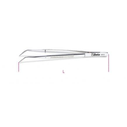 BETA 009930001 - Brucelles à becs coudés avec guide pointes fines arrondies striées finition polie en acier inoxydable (lot muliple)