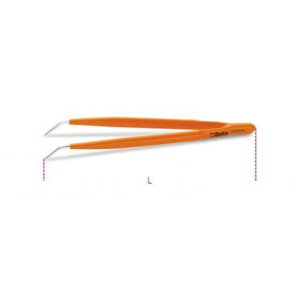 BETA 009930010 - Brucelles à becs coudés gainées PVC pointes fines arrondies striées finition polie en acier inoxydable (lot muliple)