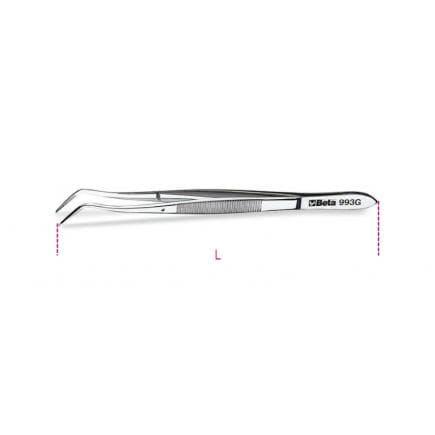 BETA 009930030 - Brucelles à becs coudés avec guide pointes arrondies striées finition polie en acier inoxydable (lot muliple)