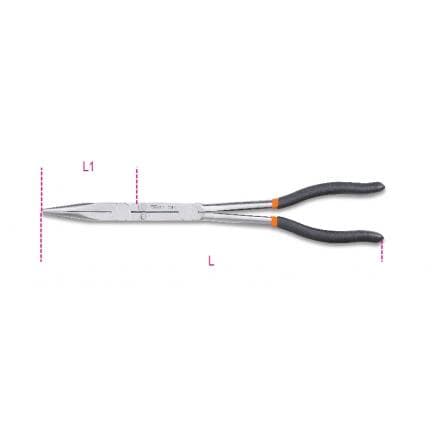 BETA 010090058 - Pince extra-longue à becs demi-ronds striés avec double articulation et branches gainées avec double couche de PVC antidérapant