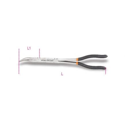 BETA 010090059 - Pince extra-longue à becs demi-ronds striés coudés à 45° avec double articulation et branches gainées avec double couche de PVC...