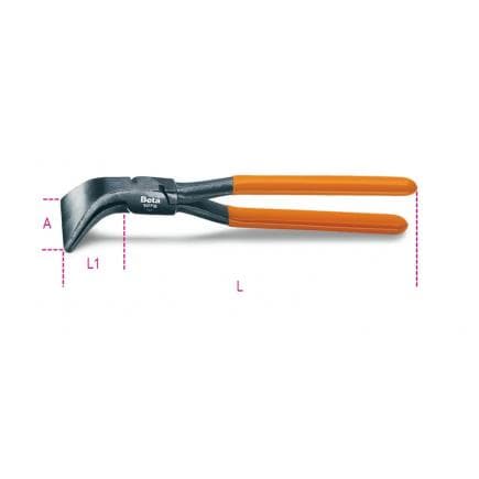 BETA 010780026 - Pince à becs larges coudés à 45° pour tôlier avec branches gainées PVC