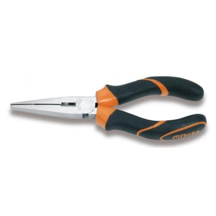 BETA 011620040 - Pince à becs plats longs striés chromée branches avec gainées confort bi-matières (lot muliple)