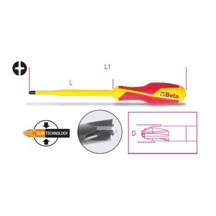 BETA 012750409 - 1000V Tournevis pour vis cruciformes combinées PH + à fente (lot muliple)