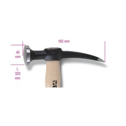 BETA 013450010 - Marteau à planer tête ronde bombée et panne coudée, manche en bois (lot muliple)