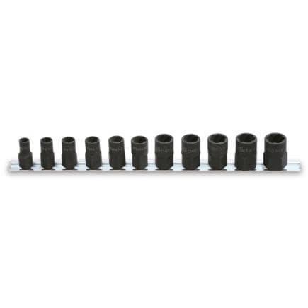 BETA 014280111 - Jeu de 11 extracteurs d'écrous endommagés avec carrés 3/8" et 1/2" (art. 1428) sur support