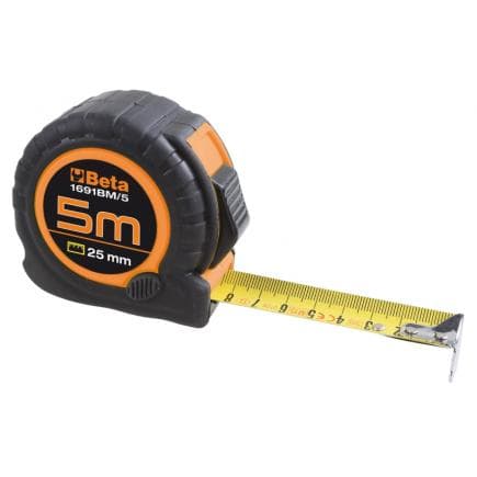 BETA 016910205 - Mètre à ruban boîtier ABS antichoc bi-matières Ruban en acier Classe de précision: II