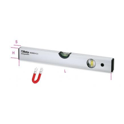 BETA 016960202 - Niveau avec semelle magnétique corps en profilé aluminium, surfaces anodisées 2 fioles incassables (lot muliple)