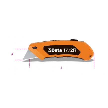 BETA 017720006 - Cutter à lame trapézoïdale rétractable fourni avec 5 lames (lot muliple)