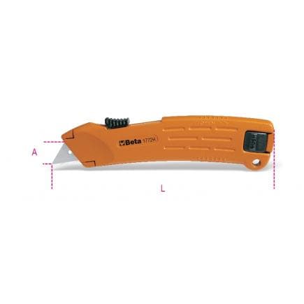 BETA 017720029 - Cutter de sécurité à lame rétractable, avec 2 lames (lot muliple)