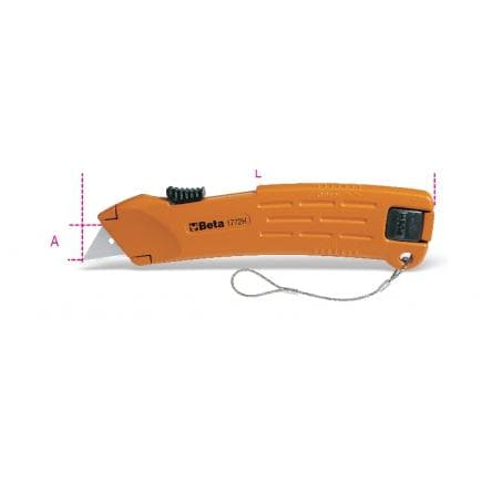 BETA 017724029 - Cutter de sécurité à lame rétractable, avec 2 lames, H-SAFE