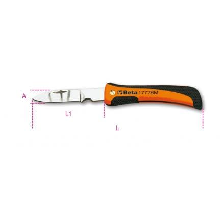BETA 017770100 - Couteau d’électricien avec dénudeur, lame en acier inoxydable (lot muliple)