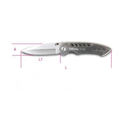 BETA 017780060 - Couteau à cran d'arrêt lame et manche an acier inoxydable avec étui (lot muliple)