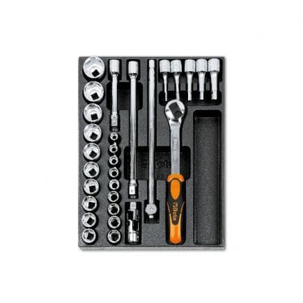 BETA 024240080 - Plateau thermoformé rigide avec cliquet et clés à douille 1/2" (29 pcs.)