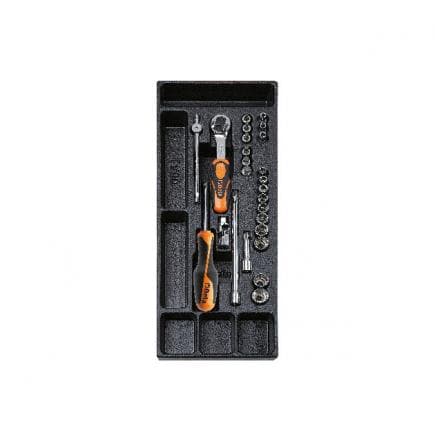 BETA 024240091 - Plateau thermoformé rigide avec cliquet et clés à douille 1/4" (25 pcs.)