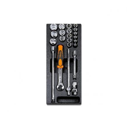 BETA 024240092 - Plateau thermoformé rigide avec cliquet et clés à douille 3/8" (22 pcs.)