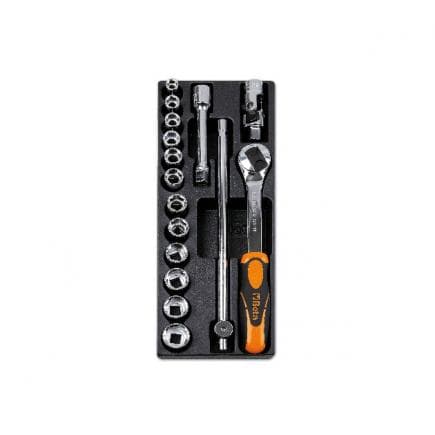 BETA 024240100 - Plateau thermoformé rigide avec cliquet et clés à douille 1/2" (16 pcs.)