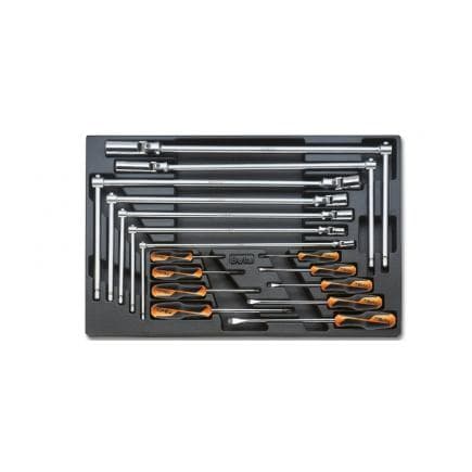 BETA 024240164 - Plateau thermoformé rigide avec tournevis, clés à douilles articulées et clés à bougie (16 pcs.)