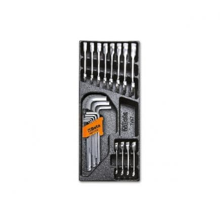 BETA 024240048 - Plateau thermoformé rigide avec clés mixtes à cliquet courtes et clés hexagonales (21 pcs.)
