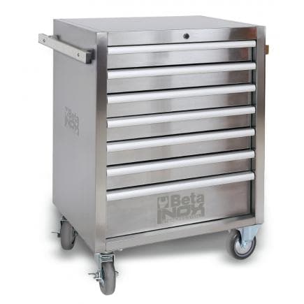 BETA 024003077 - Servante mobile d'atelier à 7 tiroirs complètement en acier inoxydable (vide)