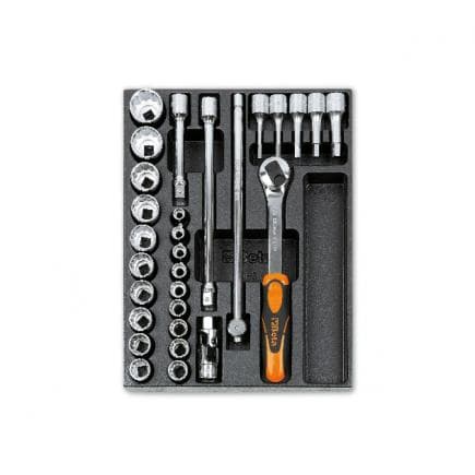 BETA 024240081 - Plateau thermoformé rigide avec cliquet et clés à douille 1/2" (29 pcs.)