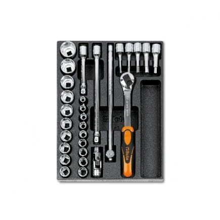 BETA 024240082 - Plateau thermoformé rigide avec cliquet et clés à douille 1/2" (29 pcs.)