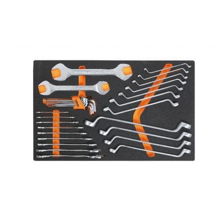 BETA 024500030 - Plateau thermoformé souple avec clés à fourches, clés doubles courbes et clés mâles hexagonales coudées (31 pcs.)