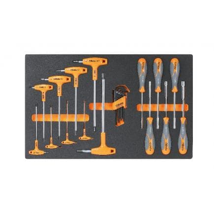 BETA 024500060 - Plateau thermoformé souple avec clés pour vis Torx® à six pans creux avec manche et clés à douille (22 pcs.)