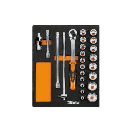 BETA 024500083 - Plateau thermoformé souple avec cliquets et douilles 1/2" (24 pcs.)