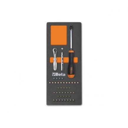 BETA 024500085 - Plateau thermoformé souple avec inserts colorés et accessoires 1/4" (45 pcs.)