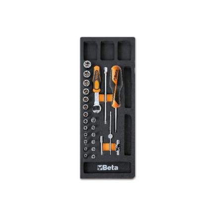 BETA 024500091 - Plateau thermoformé souple avec cliquets et douilles hexagonales 1/4" (25 pcs.)