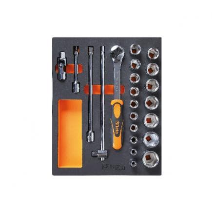 BETA 024500096 - Plateau mousse avec cliquets et douilles 1/2" pouces (22 pcs.)
