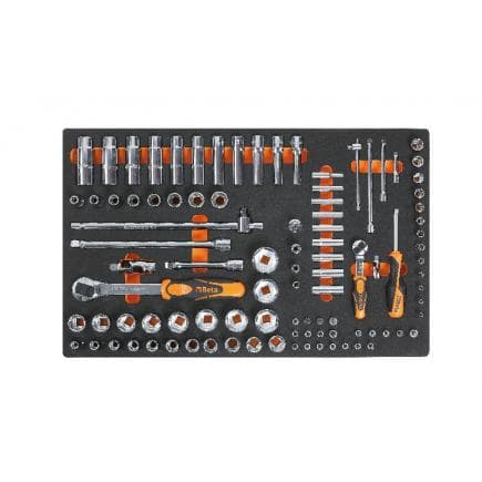 BETA 024500100 - Plateau thermoformé souple avec cliquets et douilles longues 1/4" et 1/2" (98 pcs.)