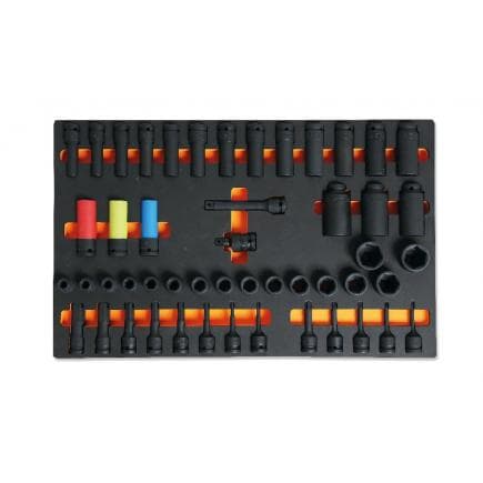 BETA 024500128 - Plateau mousse compacte avec cliquets et douilles 1/2" (50 pcs.)